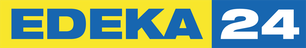 Das EDEKA 24 Logo zeigt den Schriftzug in Blau auf gelbem Hintergrund, was eine lebendige und einladende Atmosphäre schafft.