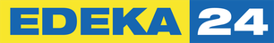 Das EDEKA 24 Logo zeigt den Schriftzug in Blau auf gelbem Hintergrund, was eine lebendige und einladende Atmosphäre schafft.