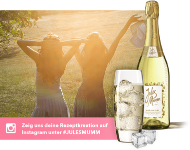 Zwei Frauen stehen im Sonnenlicht auf einem Feld, während sie fröhlich ihre Arme heben und den Moment genießen.